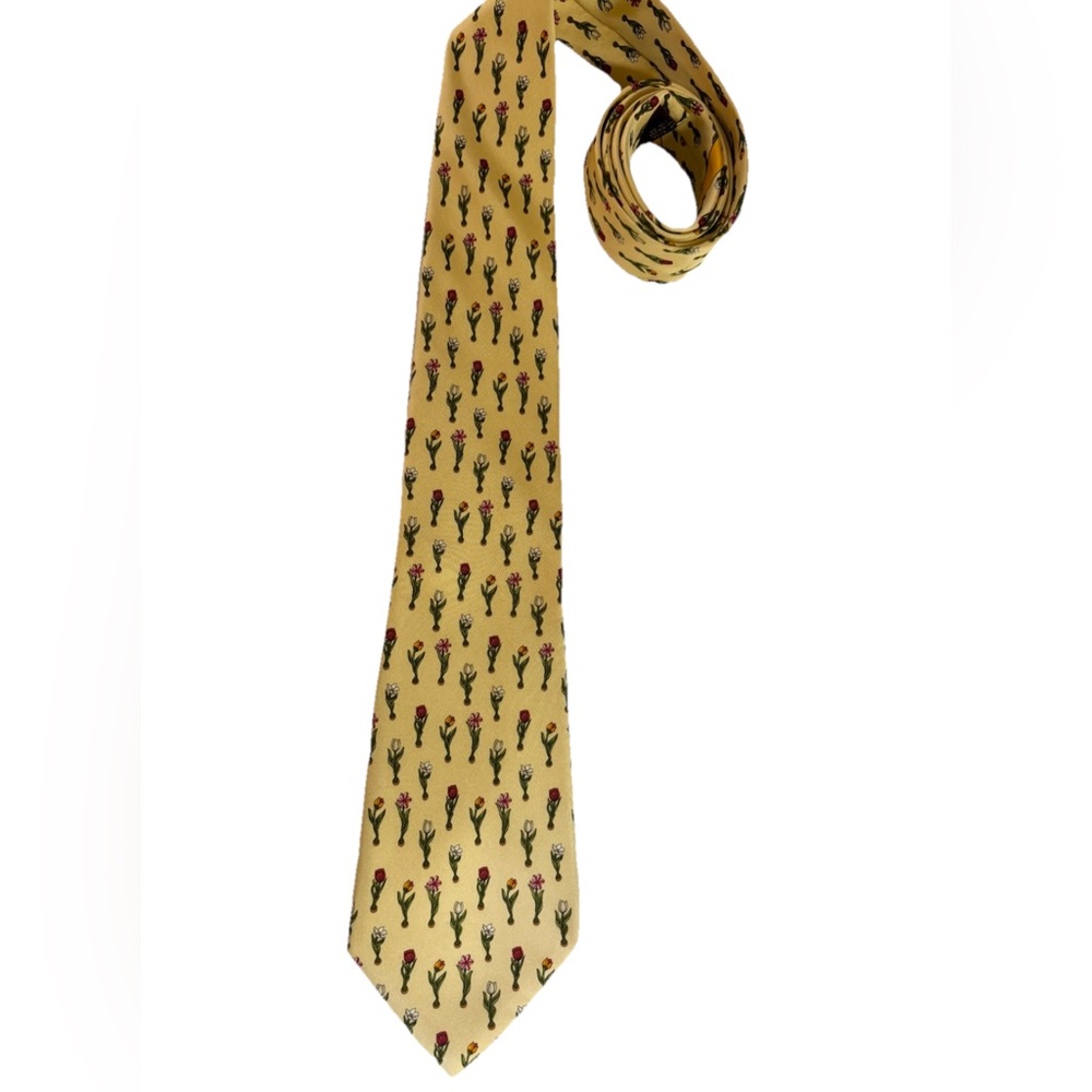 Salvatore Ferragamo Yellow Tie with floral Design